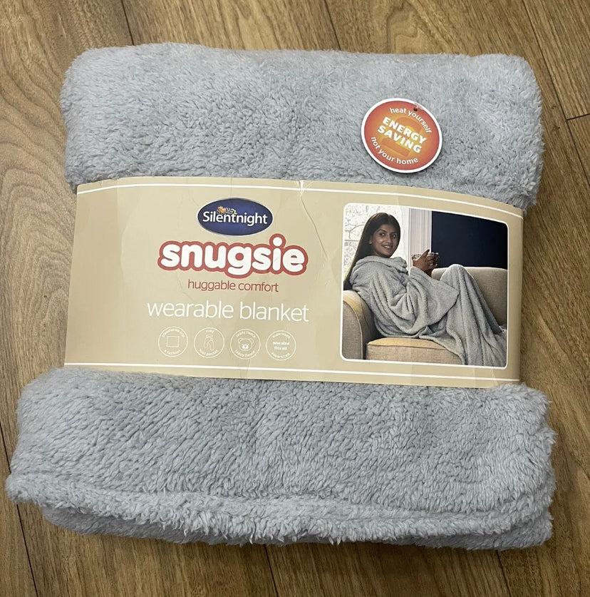 Silentnight Snugsie Wearable Blanket - Soft Teddy Fleece. Light Grey/Silver