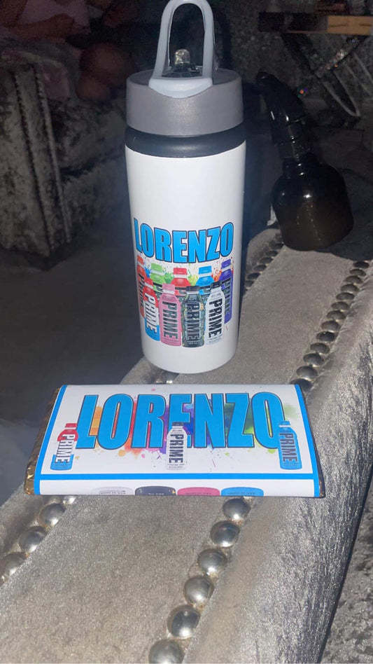 Prime Personalised water bottle Chocolate bar set