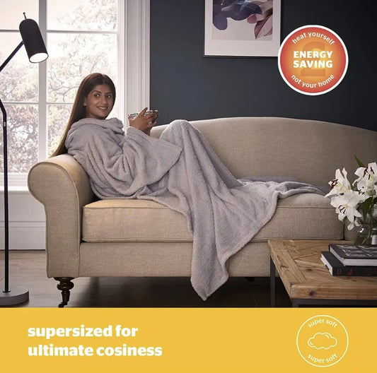 Silentnight Snugsie Wearable Blanket - Soft Teddy Fleece. Light Grey/Silver